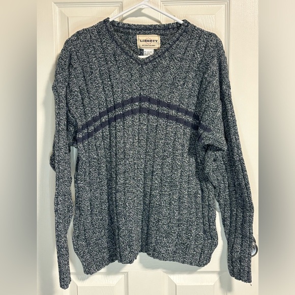Navy and green vintage Liberty by Old Glory v-neck sweater-size XL - Picture 1 of 4